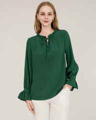 Tie Neck Silk Shirt With Ruffle Details
