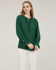 Tie Neck Silk Shirt With Ruffle Details