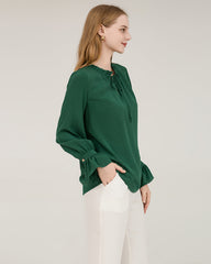 Tie Neck Silk Shirt With Ruffle Details