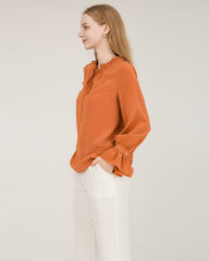 Tie Neck Silk Shirt With Ruffle Details