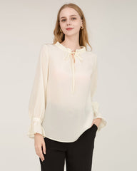 Tie Neck Silk Shirt With Ruffle Details