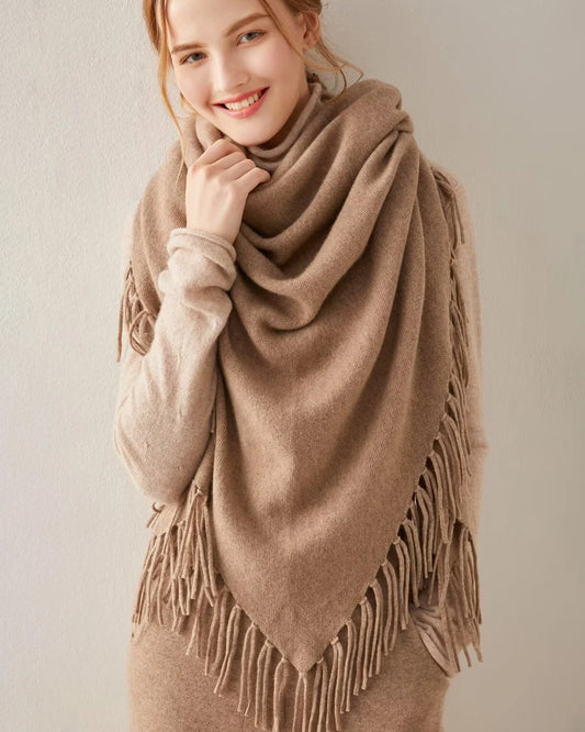 Triangular Tassel Cashmere Scarf, Camel