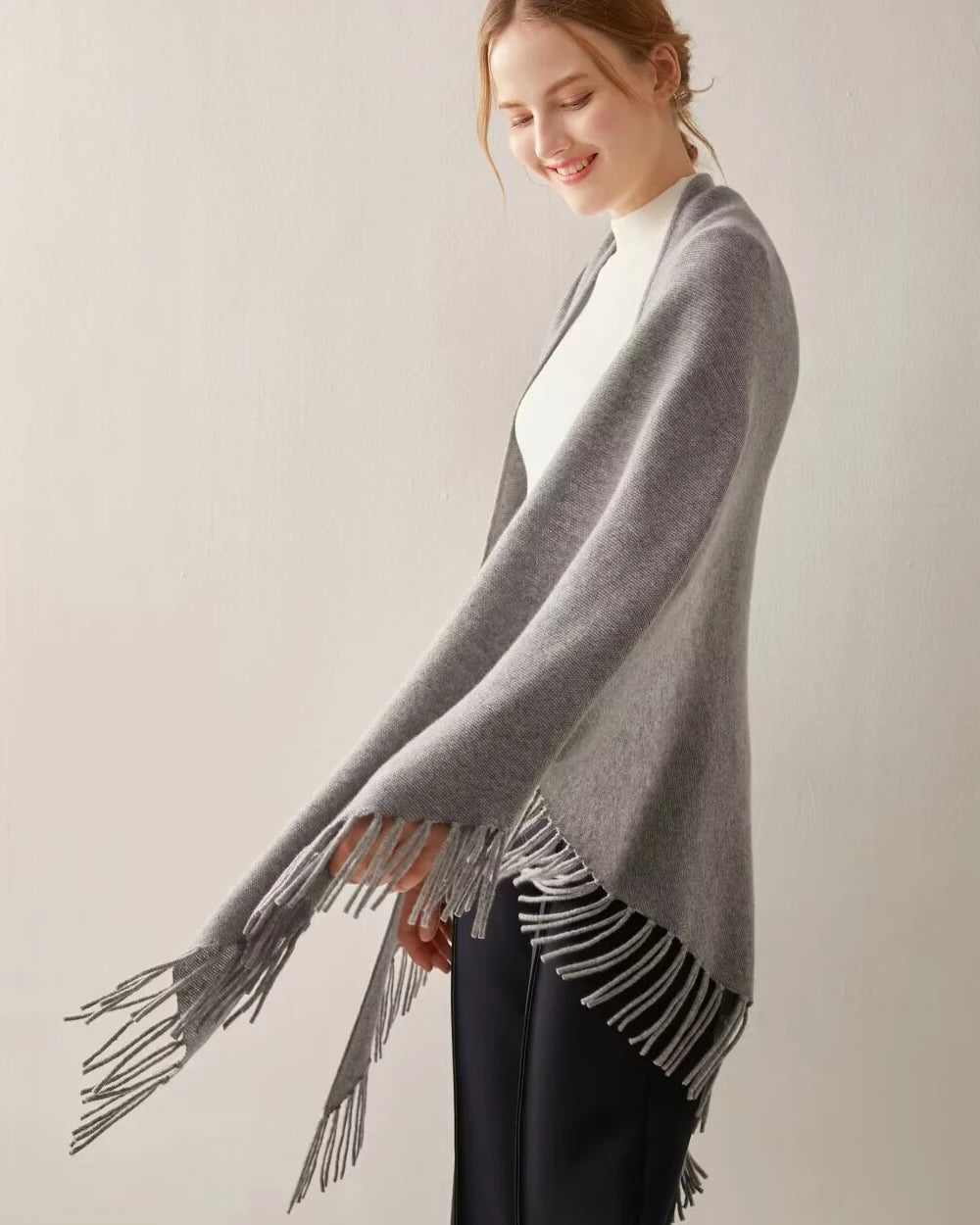 Triangular Tassel Cashmere Scarf, Grey