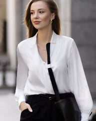 Turn Down Collar Silk Shirt, White