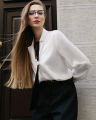 Turn Down Collar Silk Shirt, White