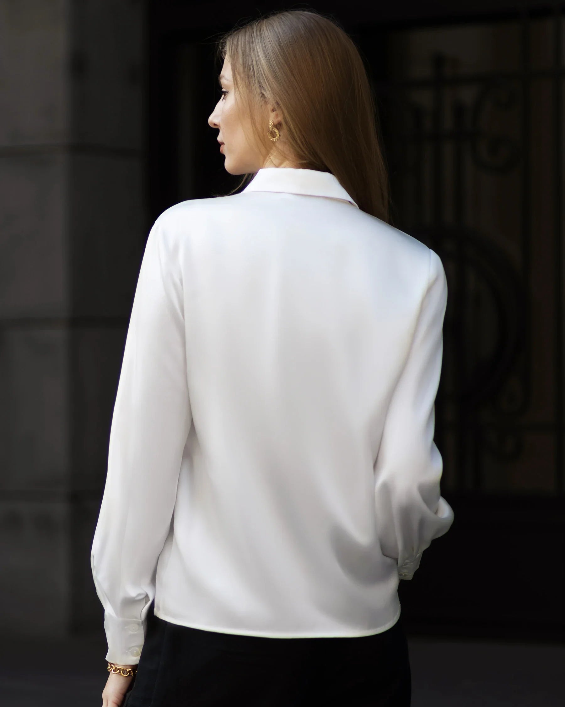 Turn Down Collar Silk Shirt, White