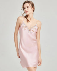 V-neck Lace Silk Nightgown, Pink