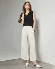 Split V-neck Sleeveless Silk Top, Black