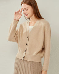 V Neck Cashmere Cardigan, Camel