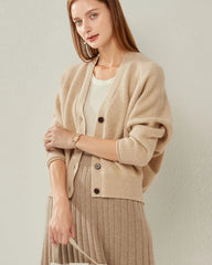 V Neck Cashmere Cardigan, Camel