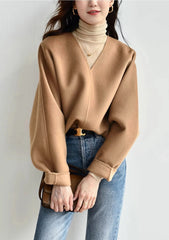 V-Neck Wool Pullover Jacket, Camel