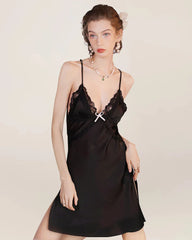 V-Neck Silk Lace Lingerie, Black