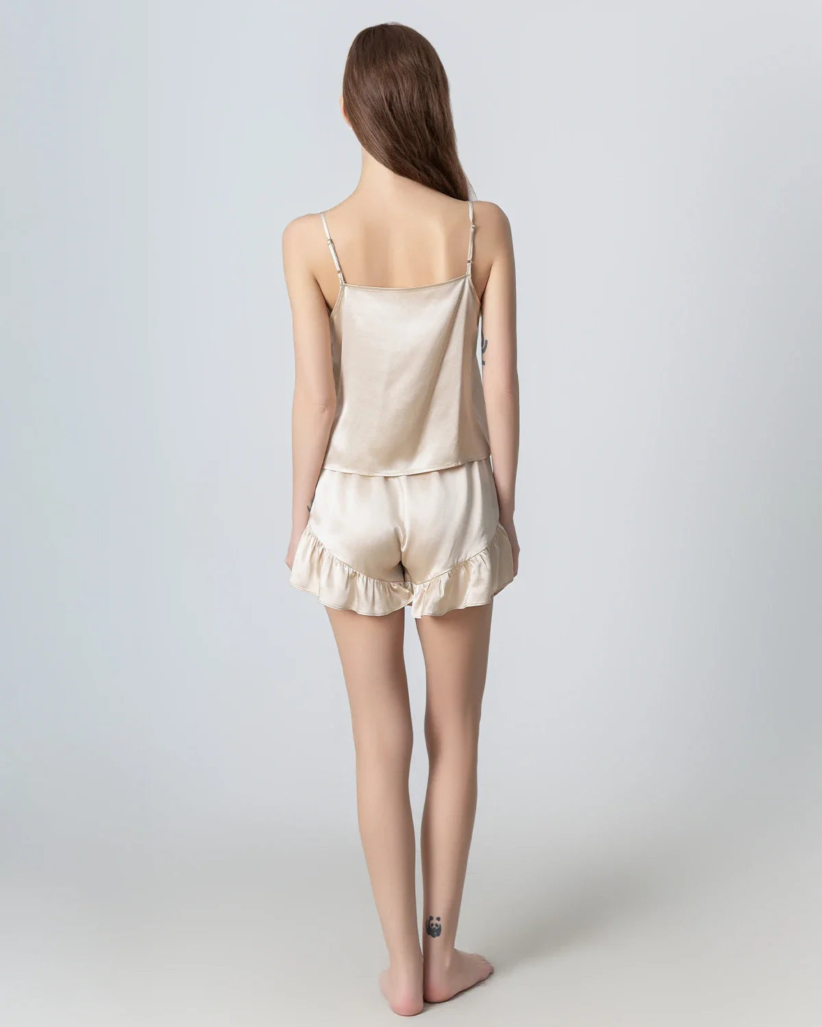 V-neck Front Open Camisole Silk Pajama Set, Champagne