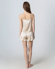 V-neck Front Open Camisole Silk Pajama Set, Champagne