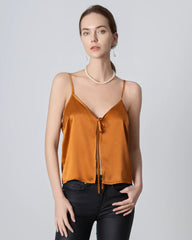 V-neck Front Open Silk Camisole, Orange