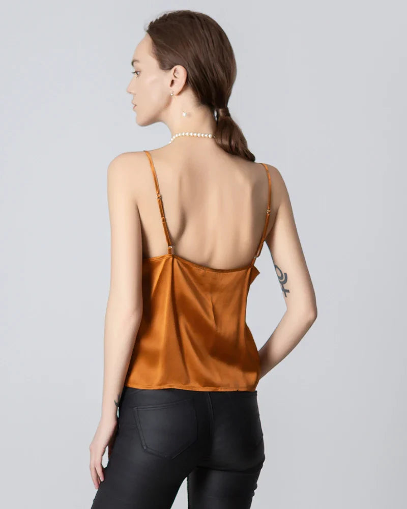 V-neck Front Open Silk Camisole, Orange