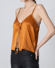 V-neck Front Open Silk Camisole, Orange