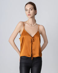 V-neck Front Open Silk Camisole, Orange