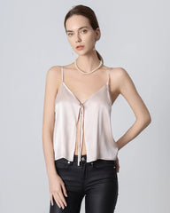 V-neck Front Open Silk Camisole, Pink