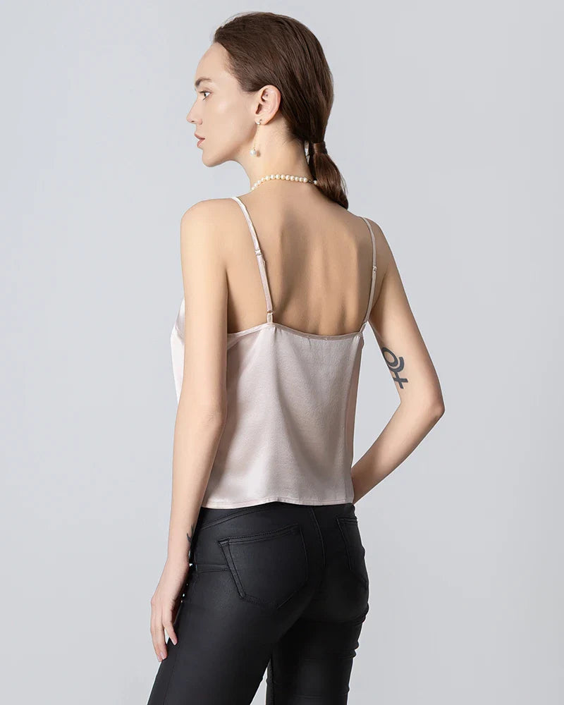 V-neck Front Open Silk Camisole, Pink