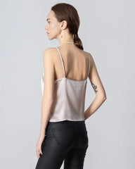 V-neck Front Open Silk Camisole, Pink