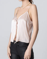 V-neck Front Open Silk Camisole, Pink