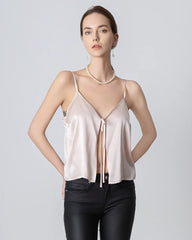 V-neck Front Open Silk Camisole, Pink