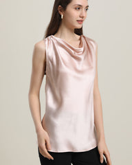 Sleeveless Silk Cowl Neck Top, Pink