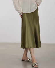 Versatile Silk Midi Skirts with Elastic Waistband
