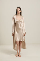 Washable Pure Color Silk Robe For Women, Champagne