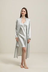 Washable Pure Color Silk Robe For Women, Grey