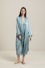 Washable Pure Color Silk Robe For Women, Haze Blue