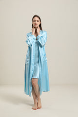Washable Pure Color Silk Robe For Women, Blue