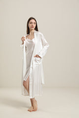 Washable Pure Color Silk Robe For Women, White