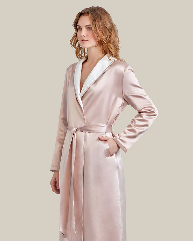 Silk and Velvet Reversible Robe for Winter Pink