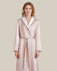 Silk and Velvet Reversible Robe for Winter Pink