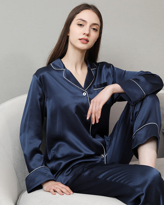 22 Momme Classic Silk Pajamas Set Navy