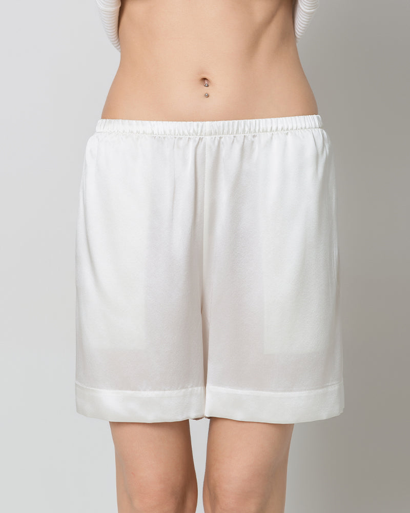 Women's Silk Pajama Shorts, White