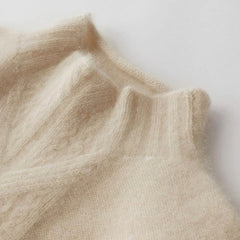 Mock Neck Knit Cashmere Sweater, Beige