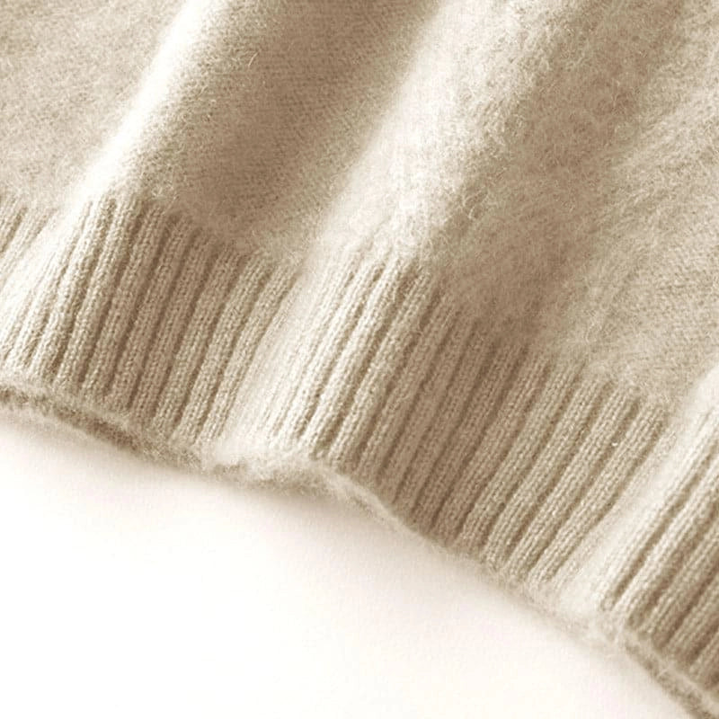 Mock Neck Knit Cashmere Sweater, Beige