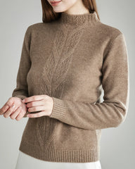 Mock Neck Knit Cashmere Sweater, Coffee