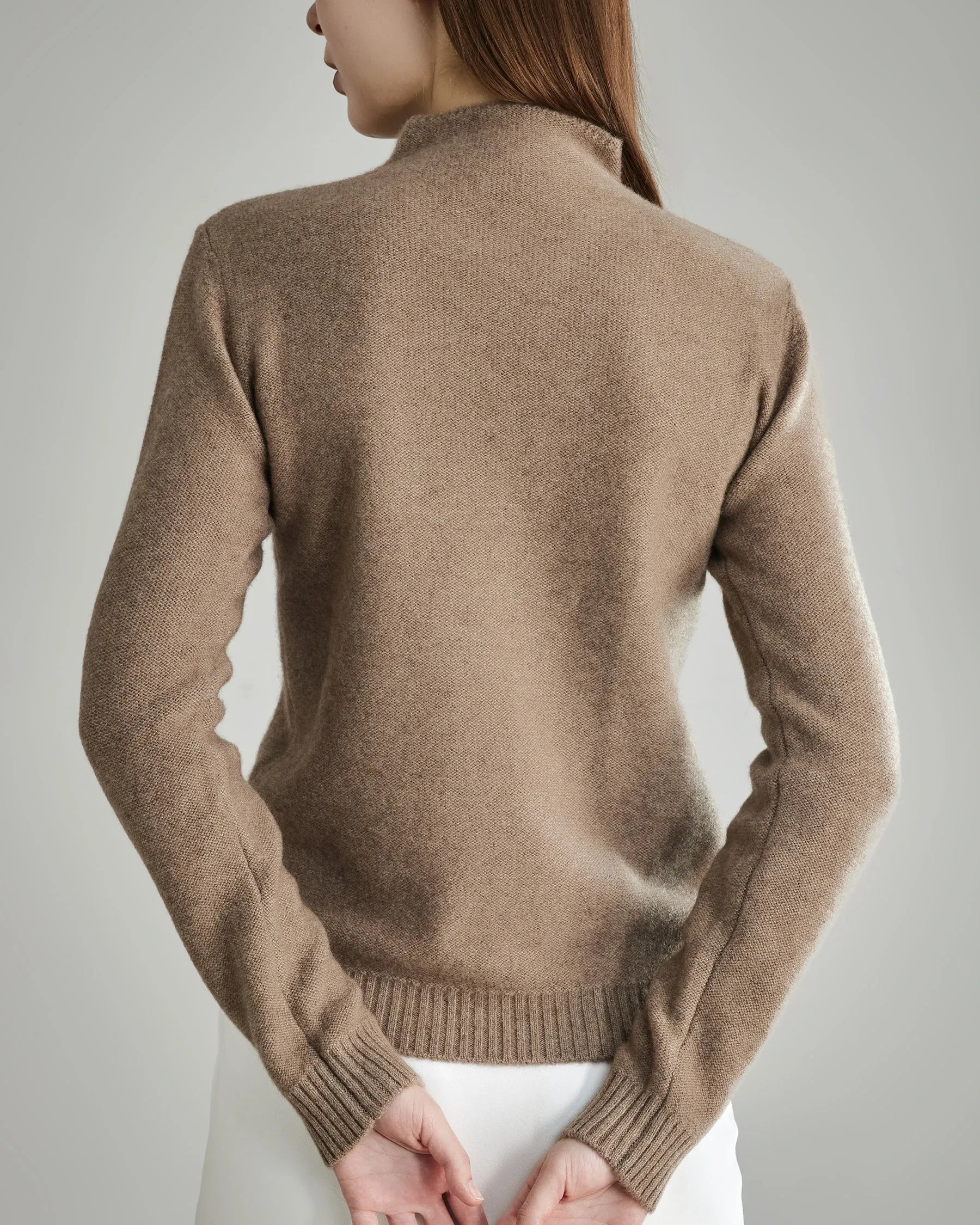 Mock Neck Knit Cashmere Sweater, Coffee