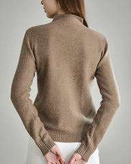 Mock Neck Knit Cashmere Sweater, Coffee