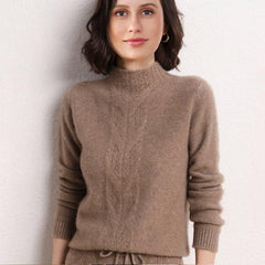 Mock Neck Knit Cashmere Sweater, Coffee