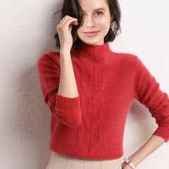 Mock Neck Knit Cashmere Sweater, Red