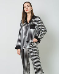 Striped Silk Pajamas Set Sleepwear, Black and White
