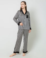 Striped Silk Pajamas Set Sleepwear, Black and White