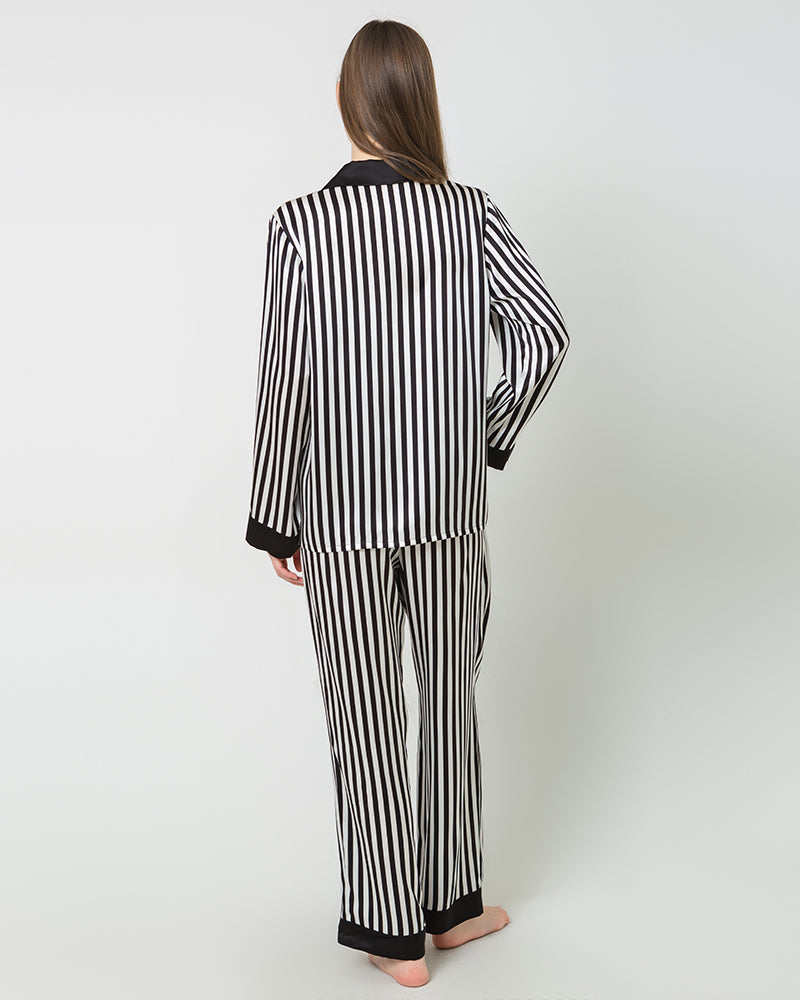 Striped Silk Pajamas Set Sleepwear, Black and White