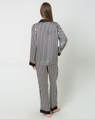 Striped Silk Pajamas Set Sleepwear, Black and White
