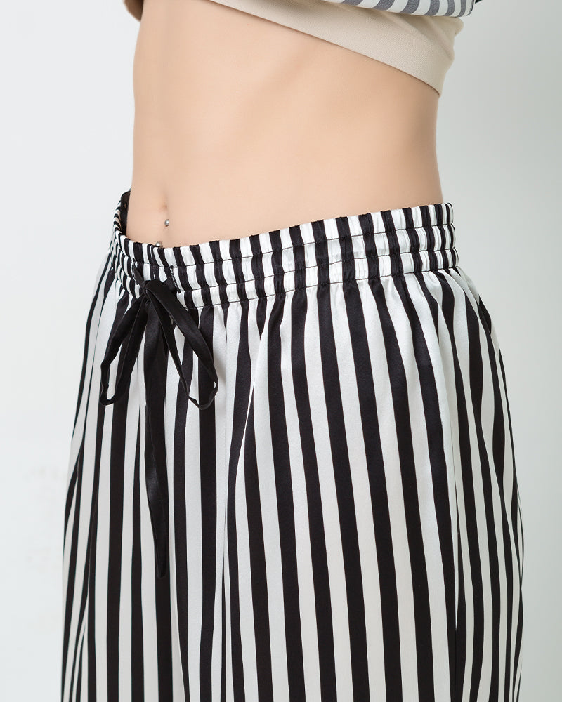 Striped Silk Pajamas Set Sleepwear, Black and White
